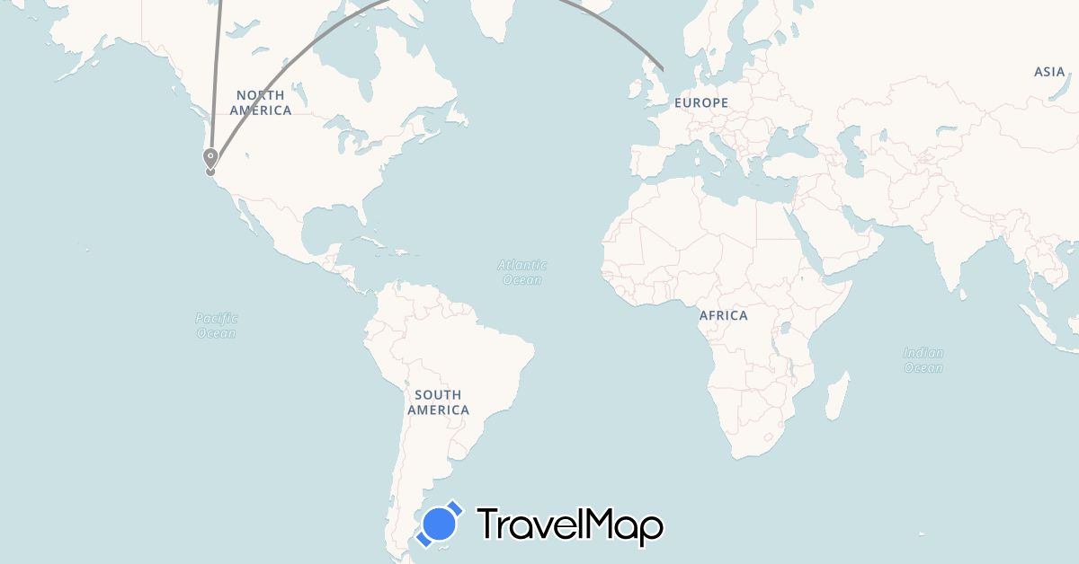 TravelMap itinerary: driving, bus, plane in United Arab Emirates, Germany, Tanzania, United States, South Africa, Zimbabwe (Africa, Asia, Europe, North America)